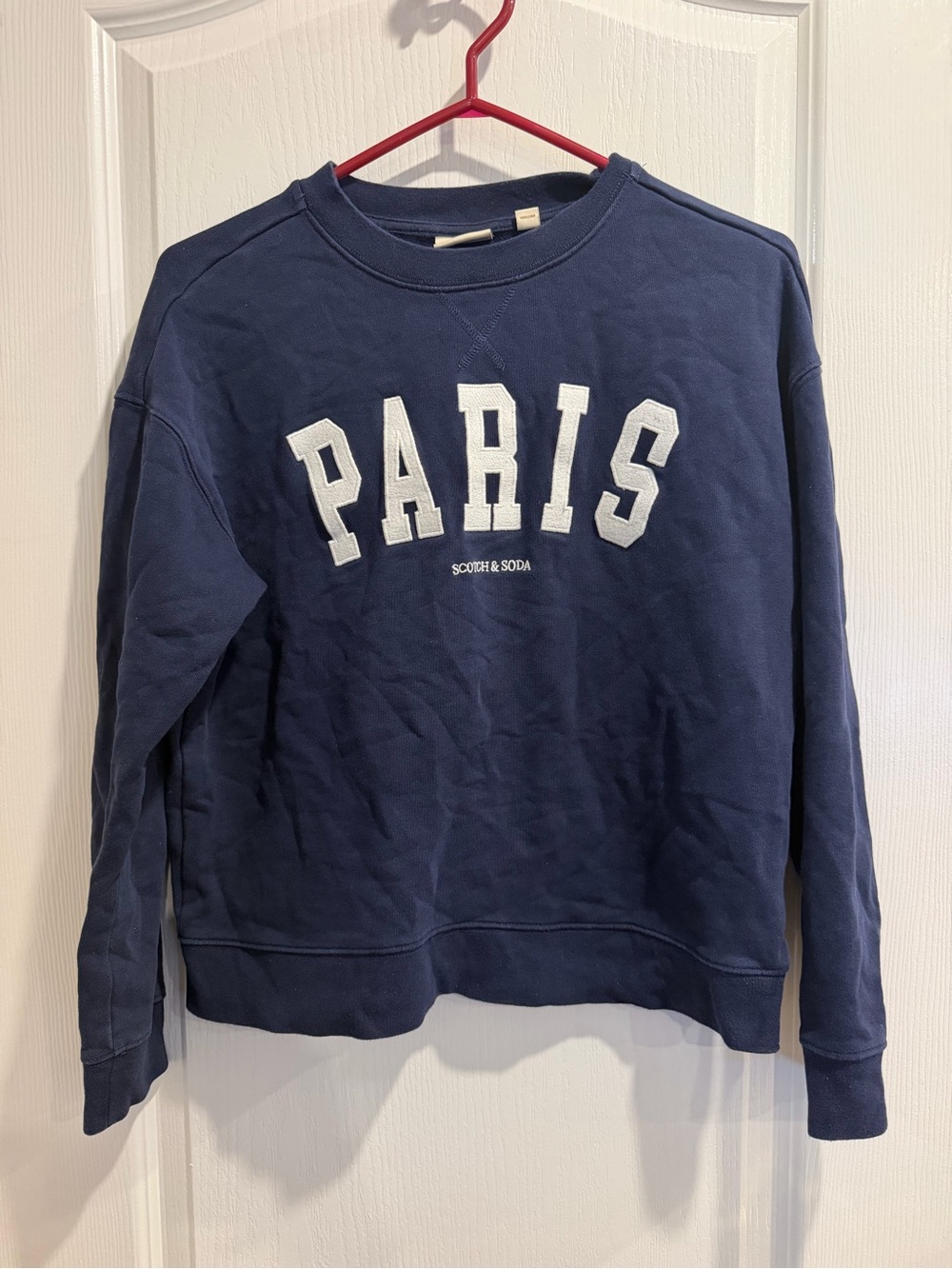 Scotch & Soda Navy and White Crewneck with PARIS Appliqué